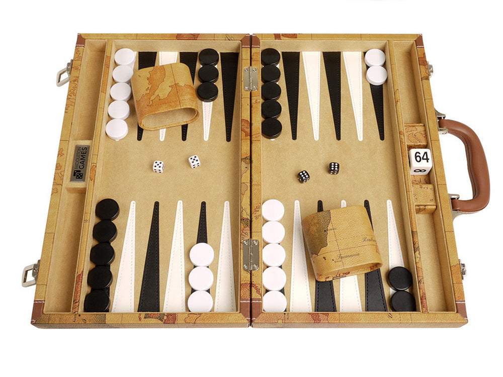 15-inch Map Backgammon Set - Brown Board - EUR - American-Wholesaler Inc.