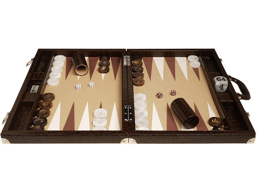 
                  
                    21" Professional Tournament Backgammon Set, Wycliffe Brothers - Brown Croco Case, Beige Field - Gen III - American-Wholesaler Inc.
                  
                