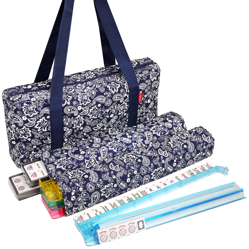 Soft-Sided American Mah Jongg Set by Linda Li® with White Tiles and Modern Pushers - Blue Paisley Soft Bag - American-Wholesaler Inc.